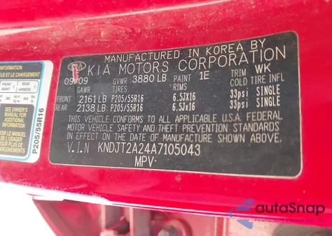 2010 Kia Soul + z USA, uszkodzony, nr VIN KNDJT2A24A7105043